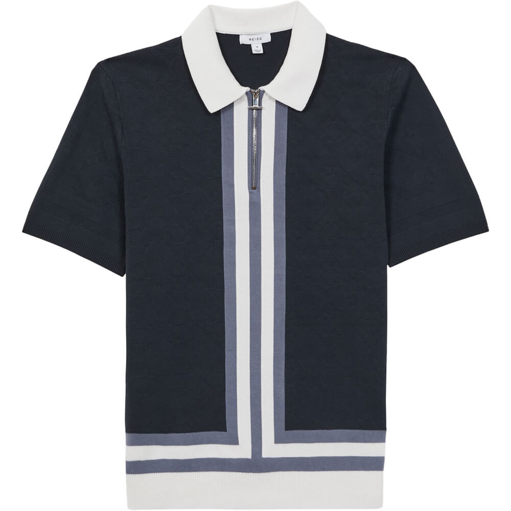 REISS LONDON Slim Fit Cotton Knitted Half Zip Polo T Shirt